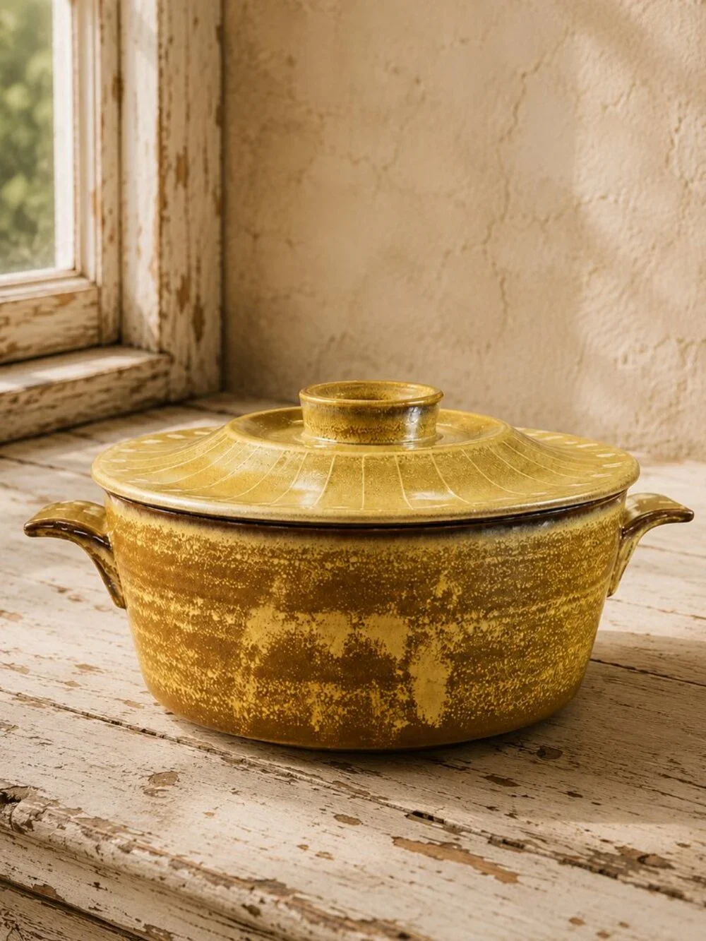 Vintage Hand Crafted Stoneware Casserole Dish Kasuga Showa Japan Oven Proof